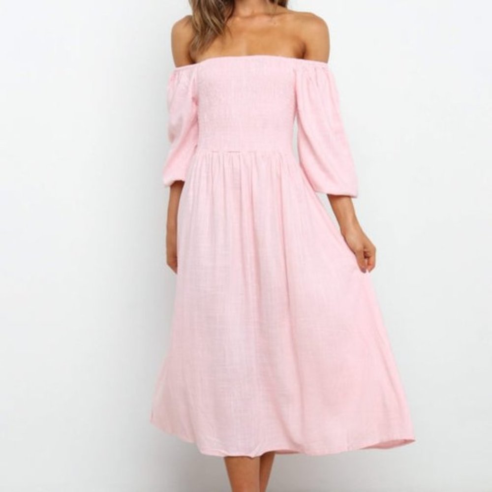PETAL + PUP Oceane Linen Midi Dress Blush size 10